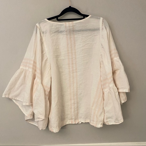 Beachlunchlounge pink white stripe pattern big flowy sleeves shirt. M - Picture 6 of 10